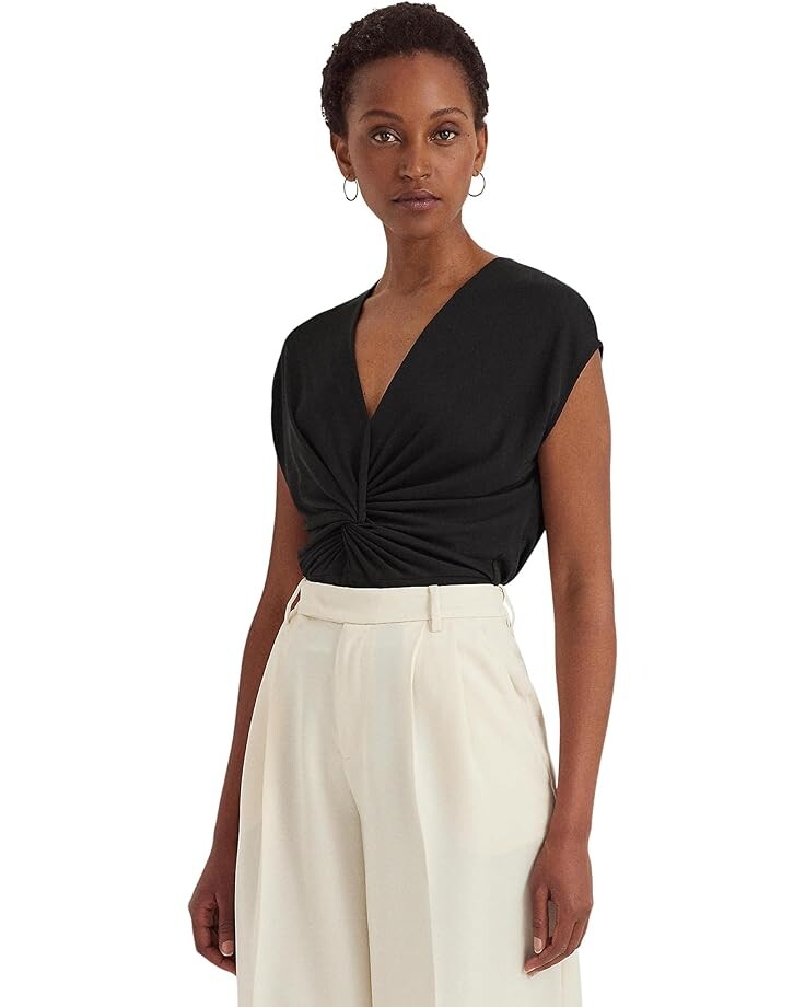 

Футболка LAUREN Ralph Lauren Twist-Front Jersey Cap-Sleeve, черный