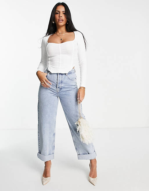 

Белый корсетный топ в рубчик с ультрашироким вырезом ASOS DESIGN Fuller Bust