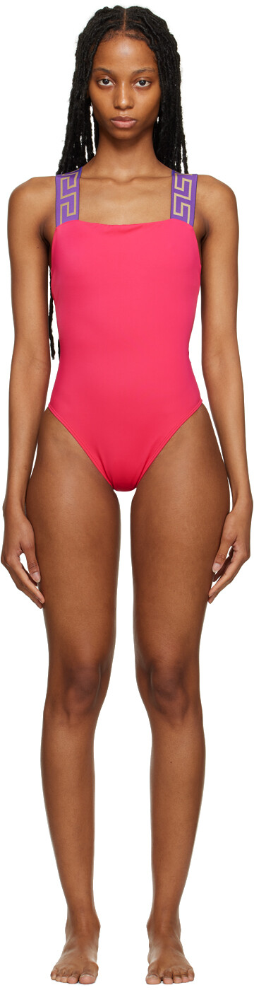 

Розовый слитный купальник в тропическом стиле Greca Versace Underwear