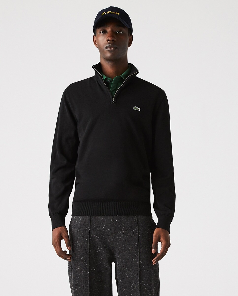 

Черный мужской свитер с молнией на шее Lacoste, черный