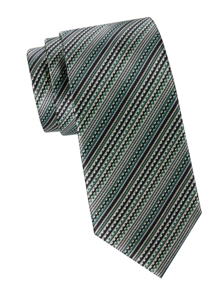Полосатый шелковый галстук Brioni, темно-зеленый