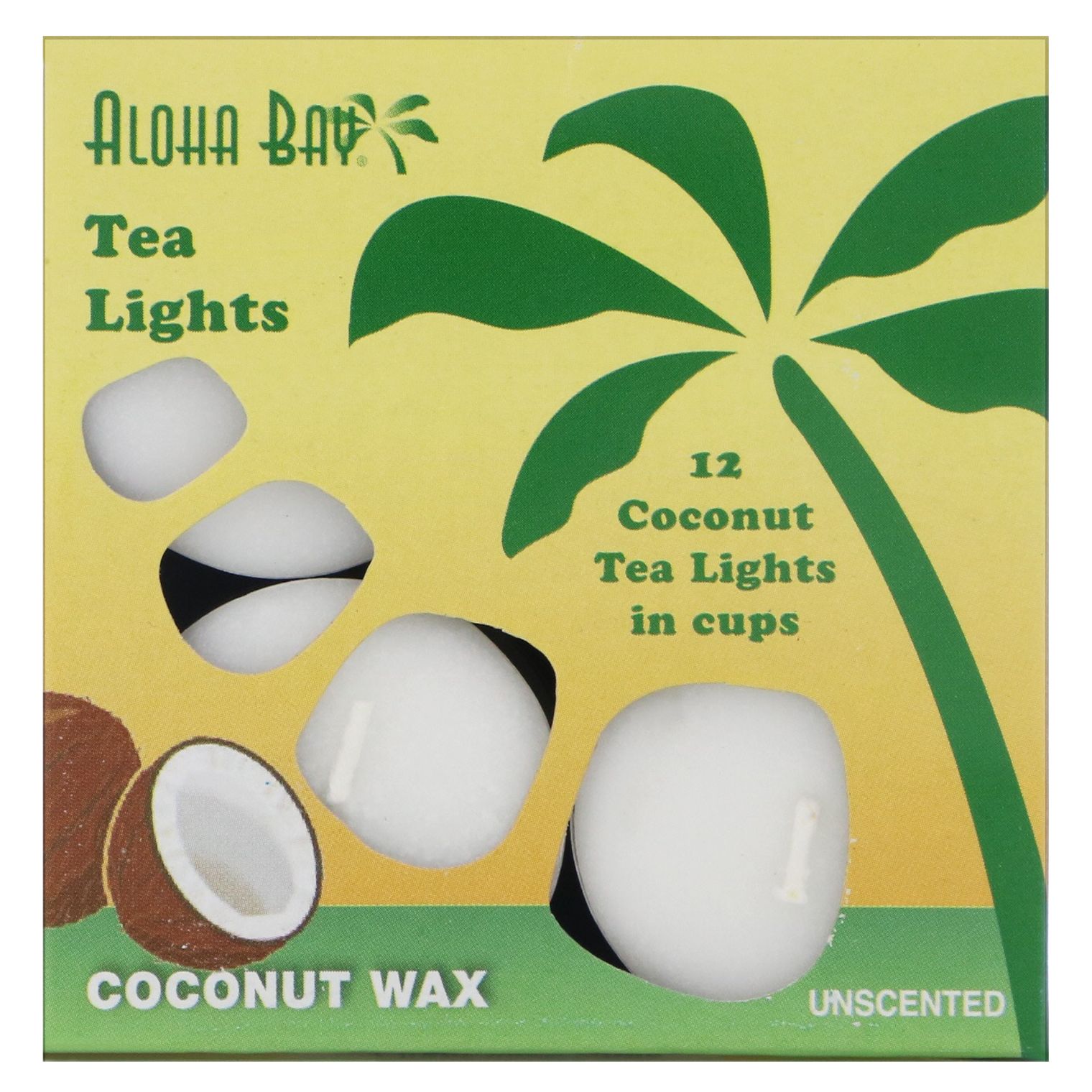 Aloha Bay Восковые кокосовые свечи чайные огоньки без запаха белые 12 шт. aloha bay гималайская поваренная и столовая соль мелкие кристаллы 170 г 6 унций