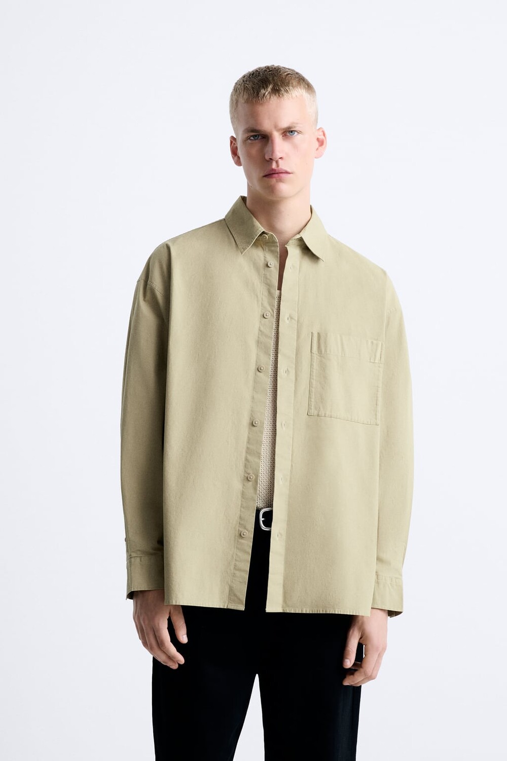 

Рубашка из хлопкового поплин ZARA, хаки