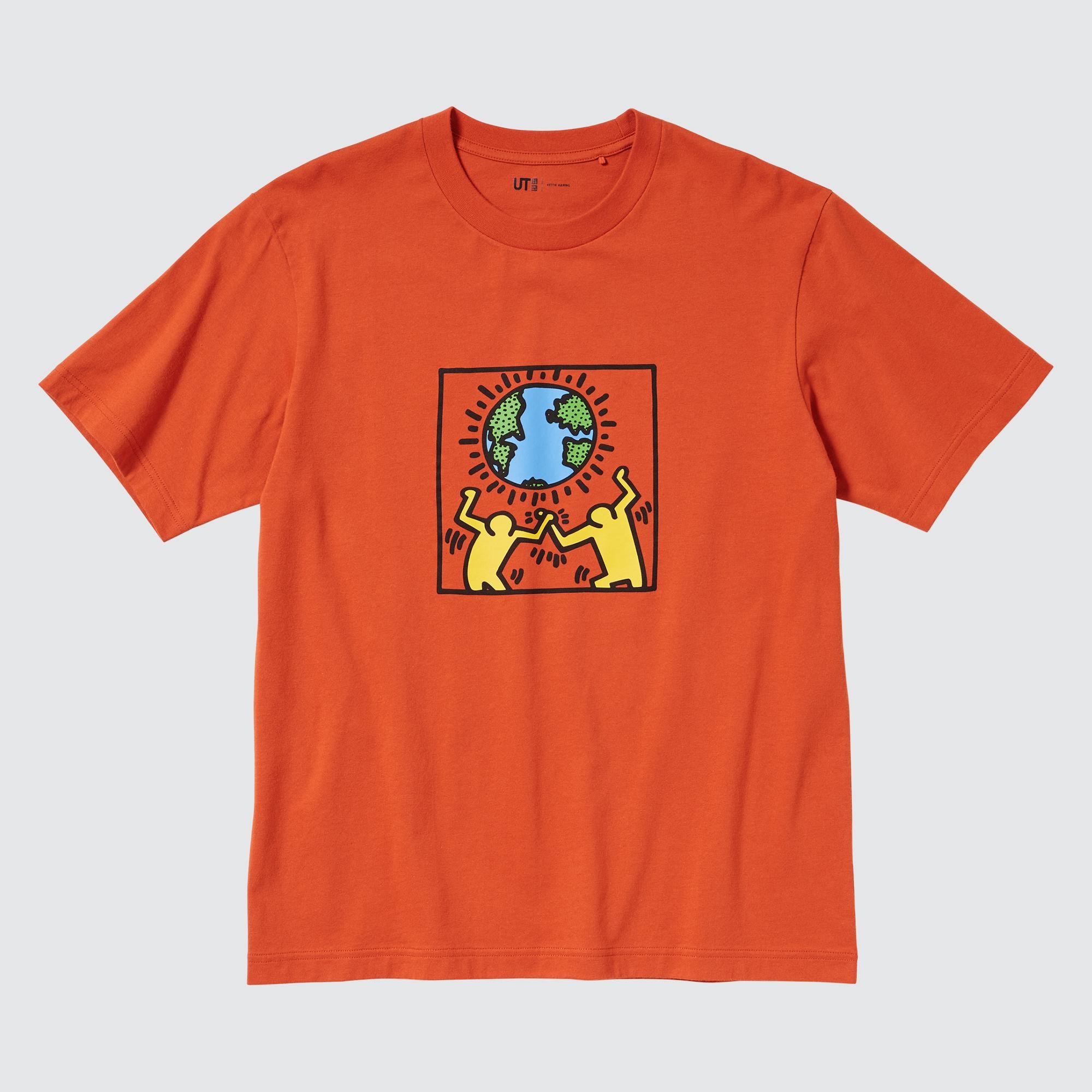 Футболка Uniqlo Peace For All Keith Haring с коротким рукавом и рисунком, оранжевый футболка uniqlo peace for all adam scott с коротким рукавом и рисунком черный
