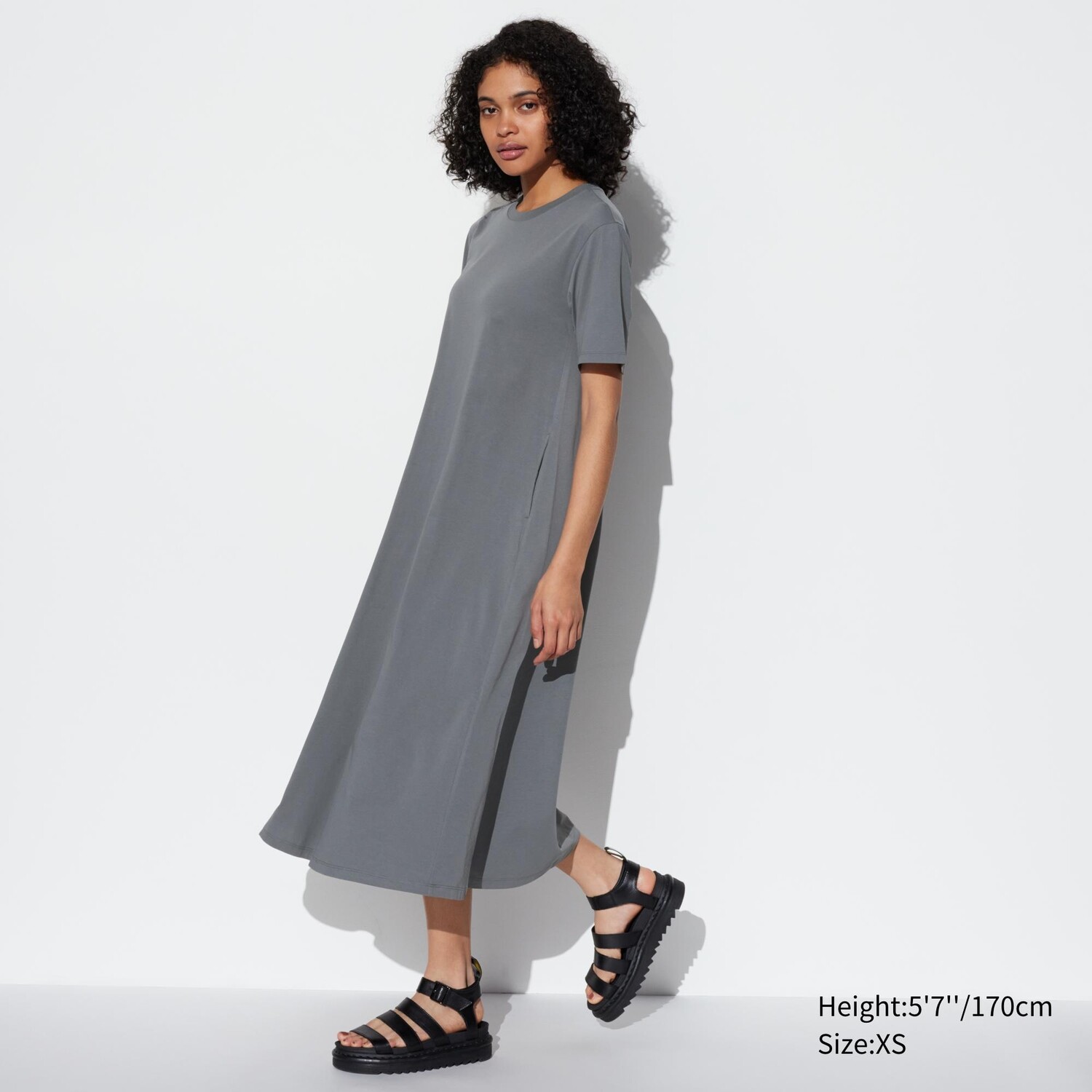 

Платье из хлопка airism UNIQLO, темно-серый