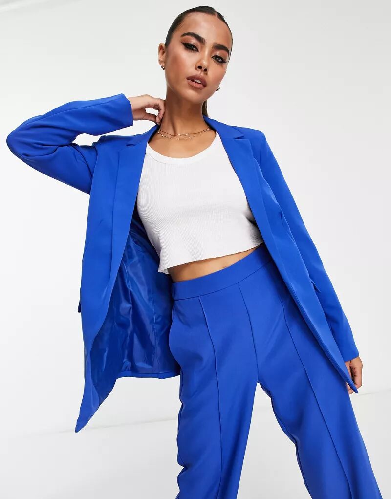Pieces – Элегантный пиджак оверсайз синего цвета, комбинированная модель