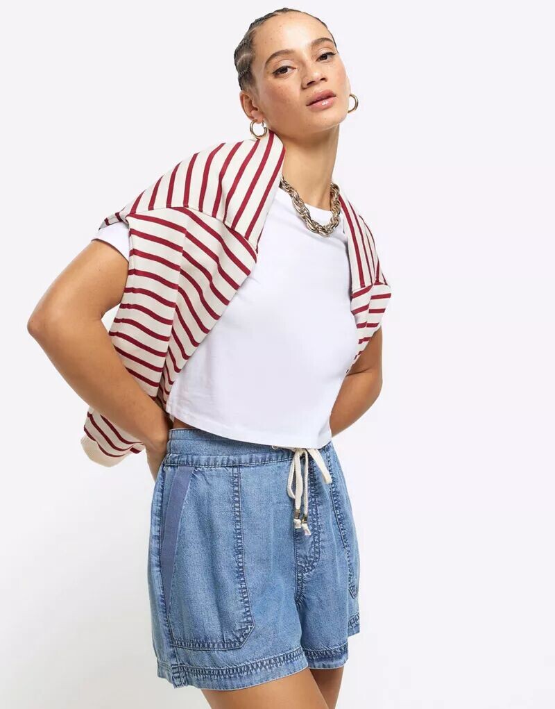 

Синие джинсовые шорты из лиоцелла с кулиской River Island