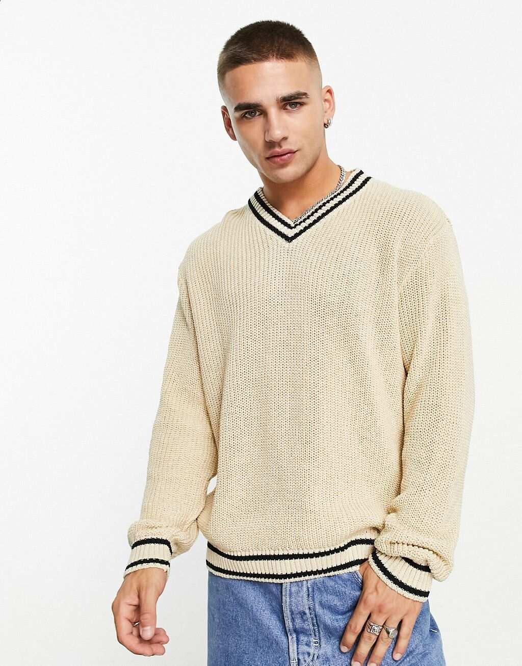 

Бежевый джемпер в рубчик в рубчик ASOS DESIGN