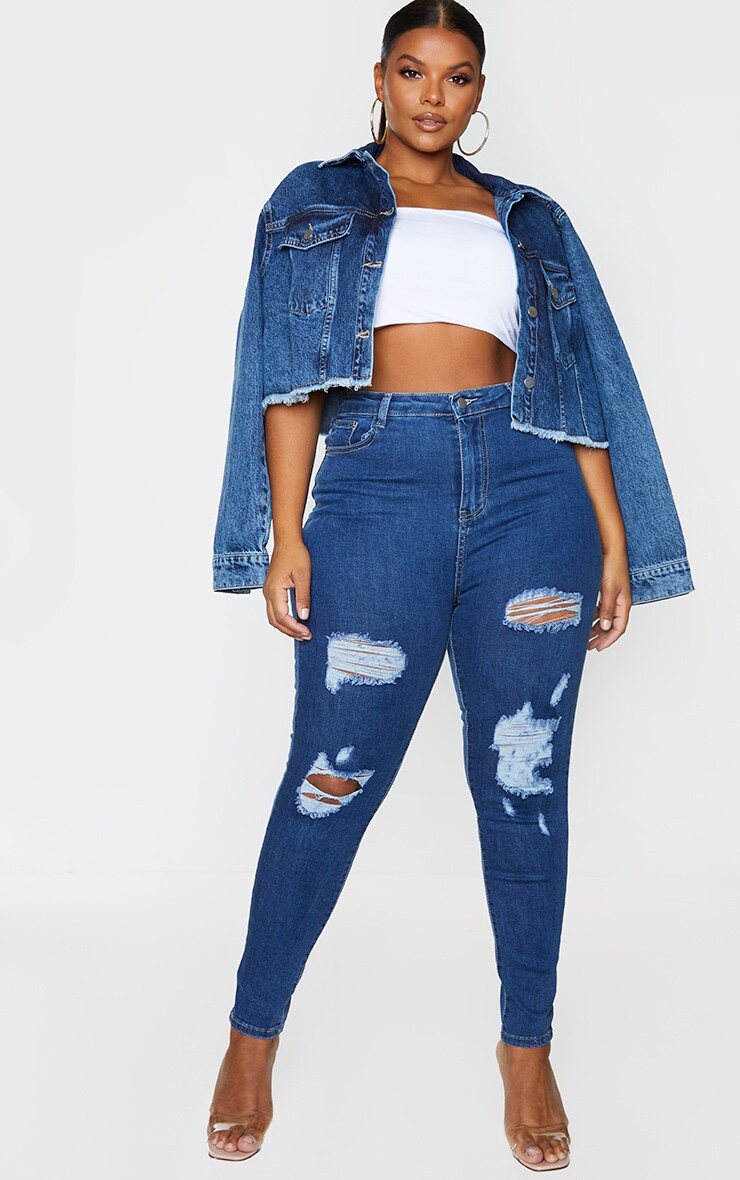 

PrettyLittleThing Плюс Потертые рваные джинсы скинни с 5 карманами