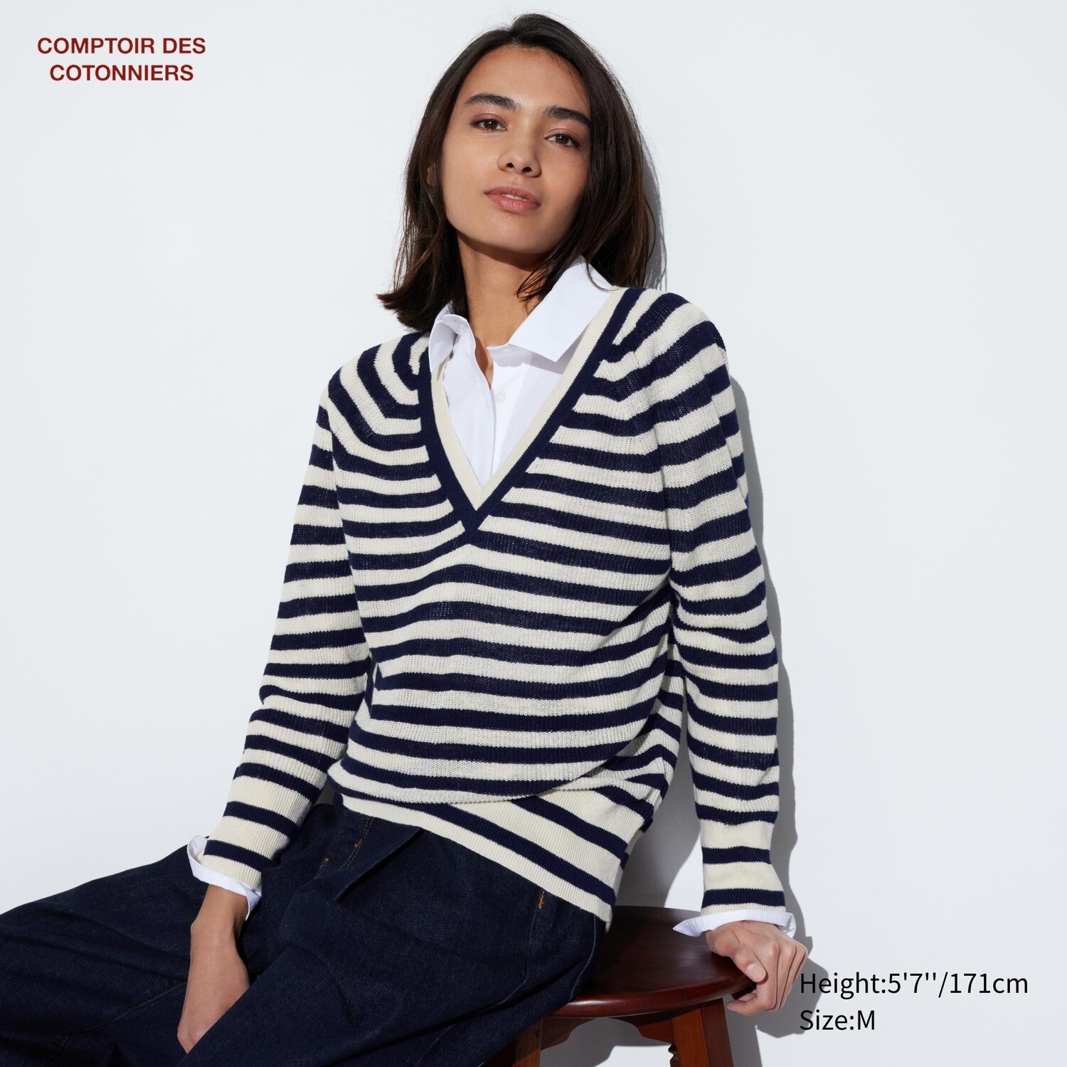 

Льняной свитер с v-образным вырезом UNIQLO, темно-синий