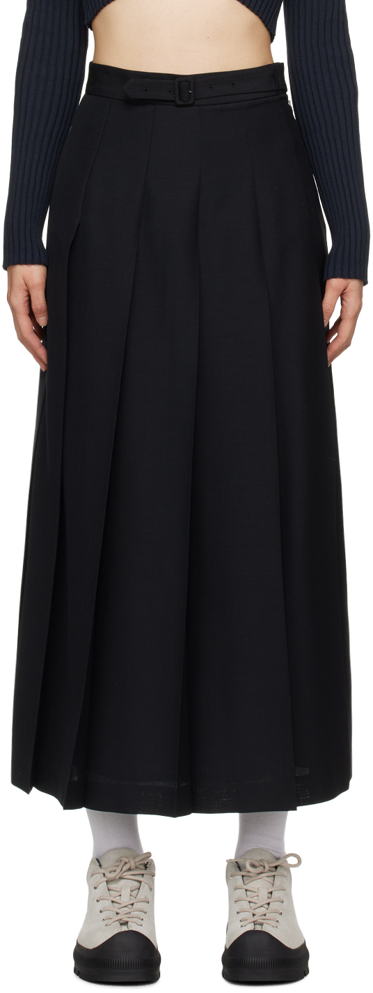 Черная юбка-миди со складками Auralee юбка миди из искусственной кожи с высокой талией зимняя черная со складками