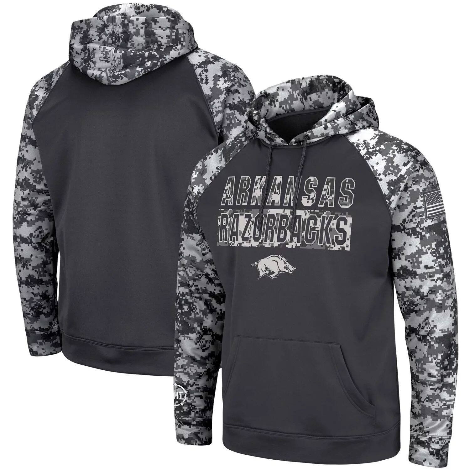 

Мужской темно-серый пуловер с капюшоном Arkansas Razorbacks OHT Military Appreciation Digi Camo, большой и высокий пуловер Colosseum