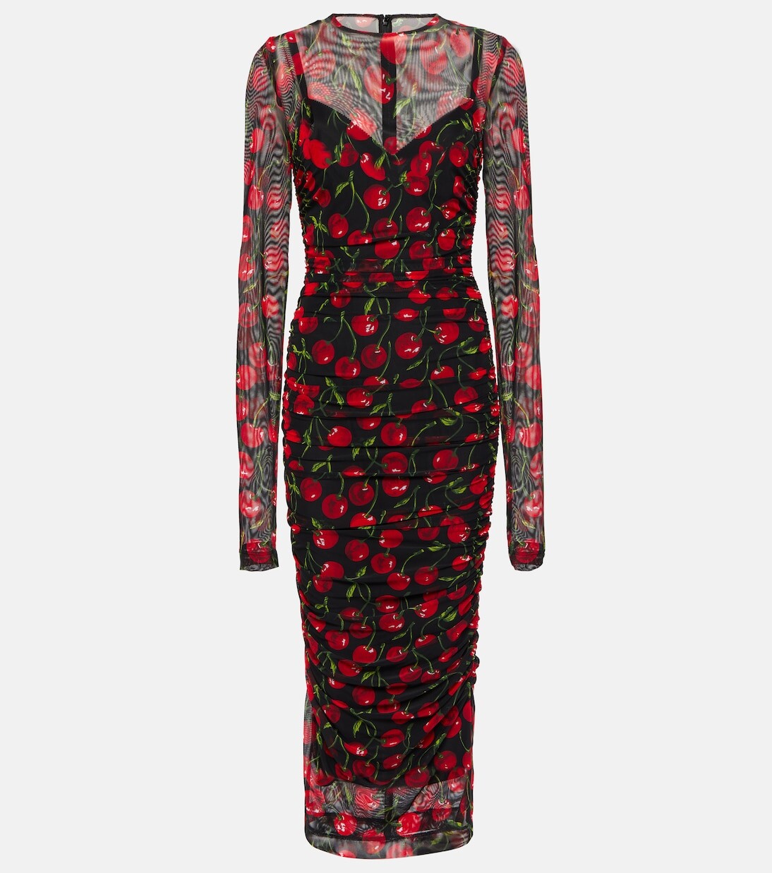 

Платье миди из тюля с вишневым принтом Dolce&Gabbana, мультиколор