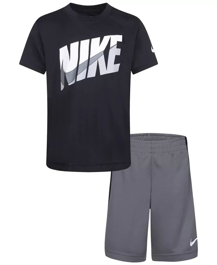 

Трехцветный комплект из футболки и шорт Little Boys Nike, серый
