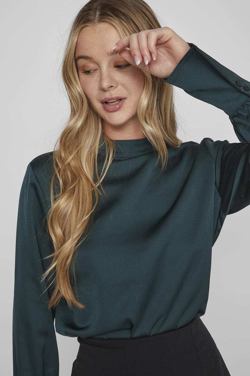 цена Атласная блузка с длинными рукавами Vila, зеленый