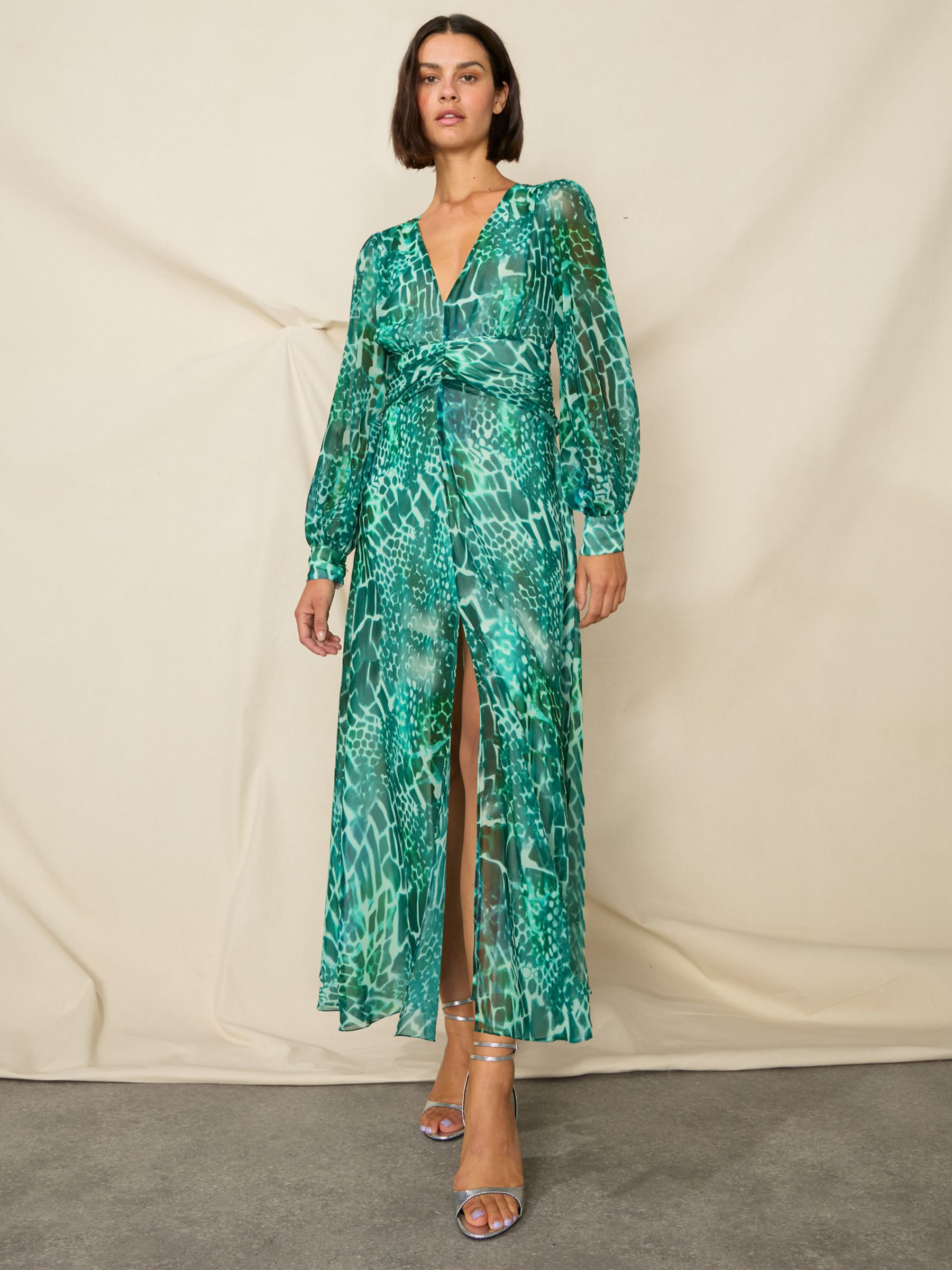 Платье миди Petite Animal с V-образным вырезом Ro&Zo, зеленый/мульти женское винтажное бархатное платье средней длины черное платье в дворцовом стиле с квадратным вырезом и длинными рукавами весна осень 2022