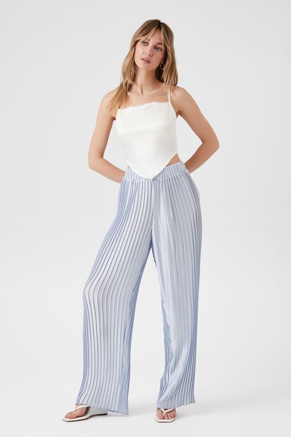 

Атласные широкие брюки со складками Forever 21, синий