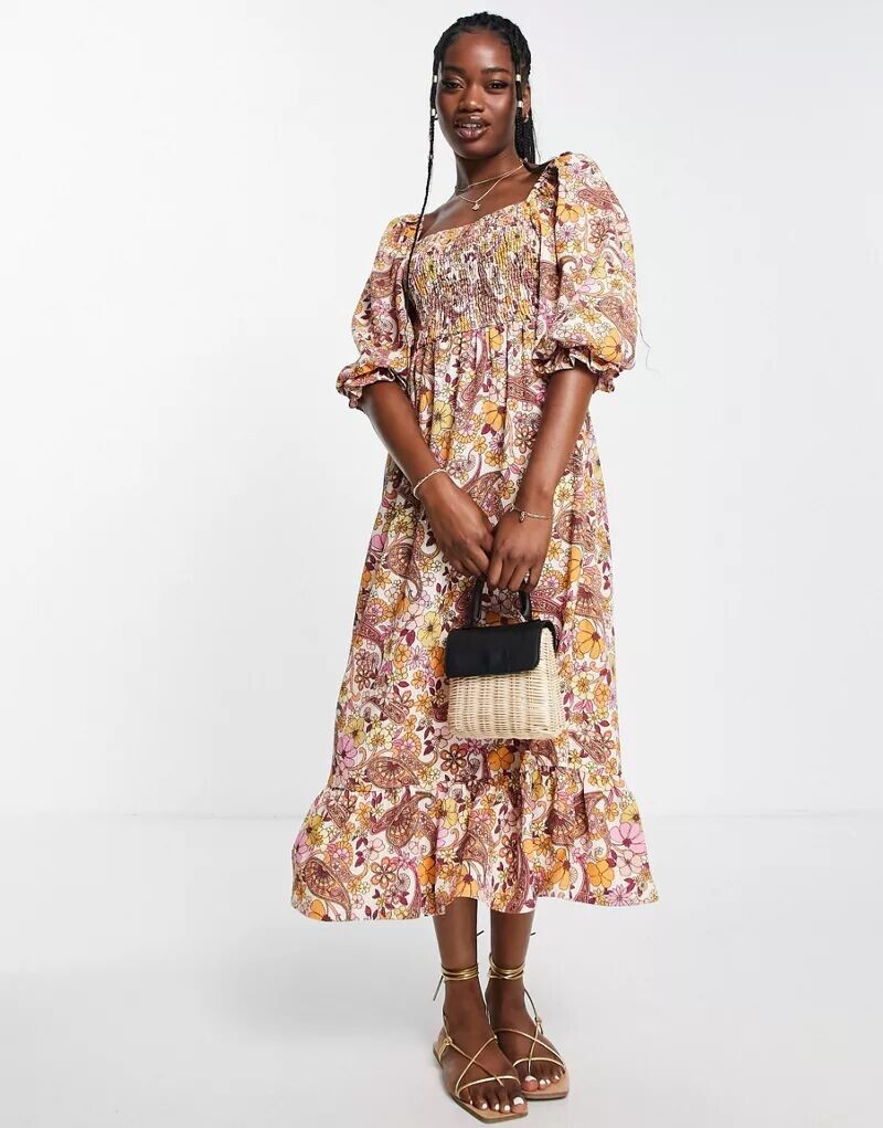 

Разноцветное платье миди Miss Selfridge со сборками