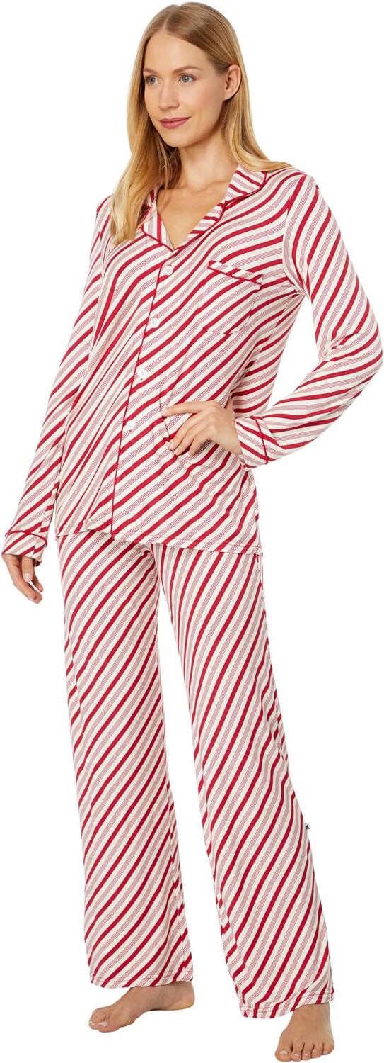 

Пижамный комплект с воротником Kickee Pants, цвет Crimson Candy Cane Stripe