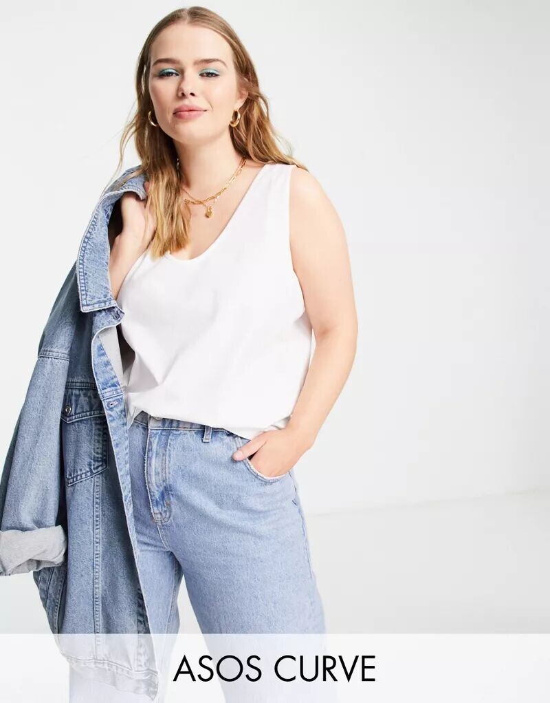 

Белая хлопковая майка с круглым вырезом ASOS DESIGN Curve Ultimate - WHITE