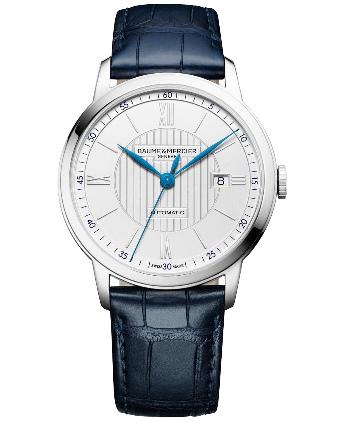 Мужские швейцарские автоматические часы Classima с темно-синим кожаным ремешком, 42 мм M0A10333 Baume & Mercier