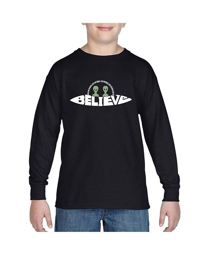 

Believe UFO — детская футболка с длинными рукавами и надписью Word Art для мальчиков LA Pop Art, черный
