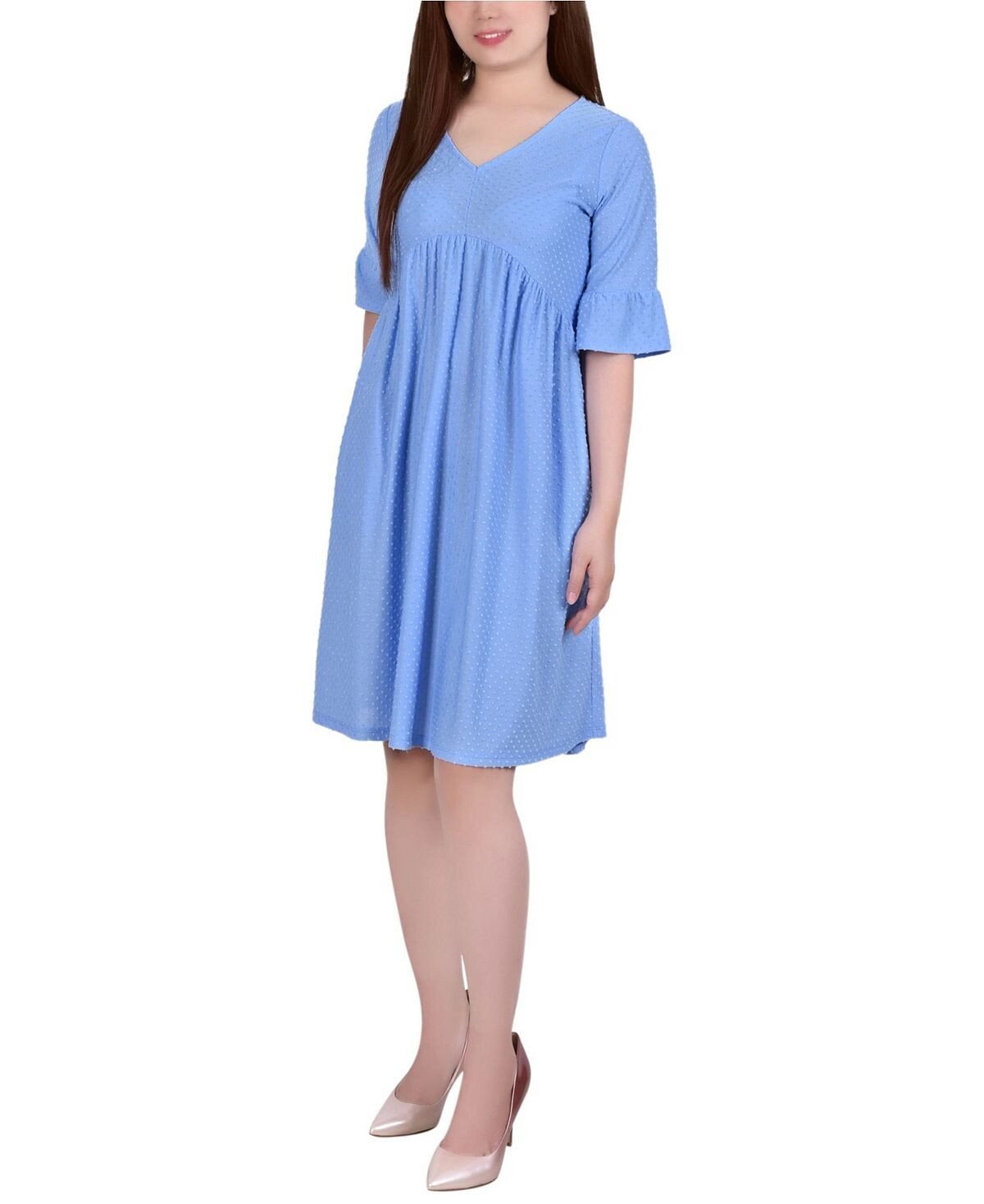 

Миниатюрное платье в стиле ампир с рукавами до локтя в горошек NY Collection