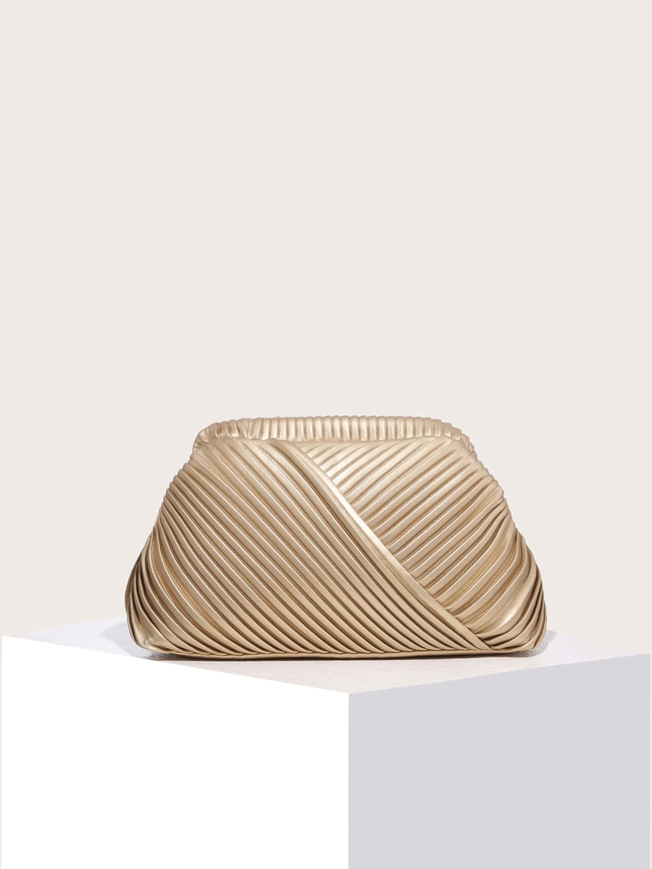 Модная минималистичная сумка со складками для женщин, золото