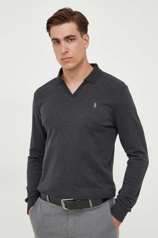 

Хлопковая рубашка с длинными рукавами Polo Ralph Lauren, серый