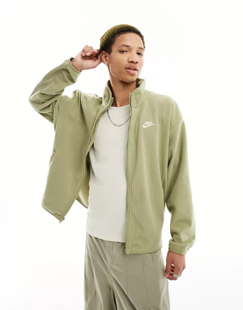 цена Оливковая флисовая куртка с полной молнией Nike Club