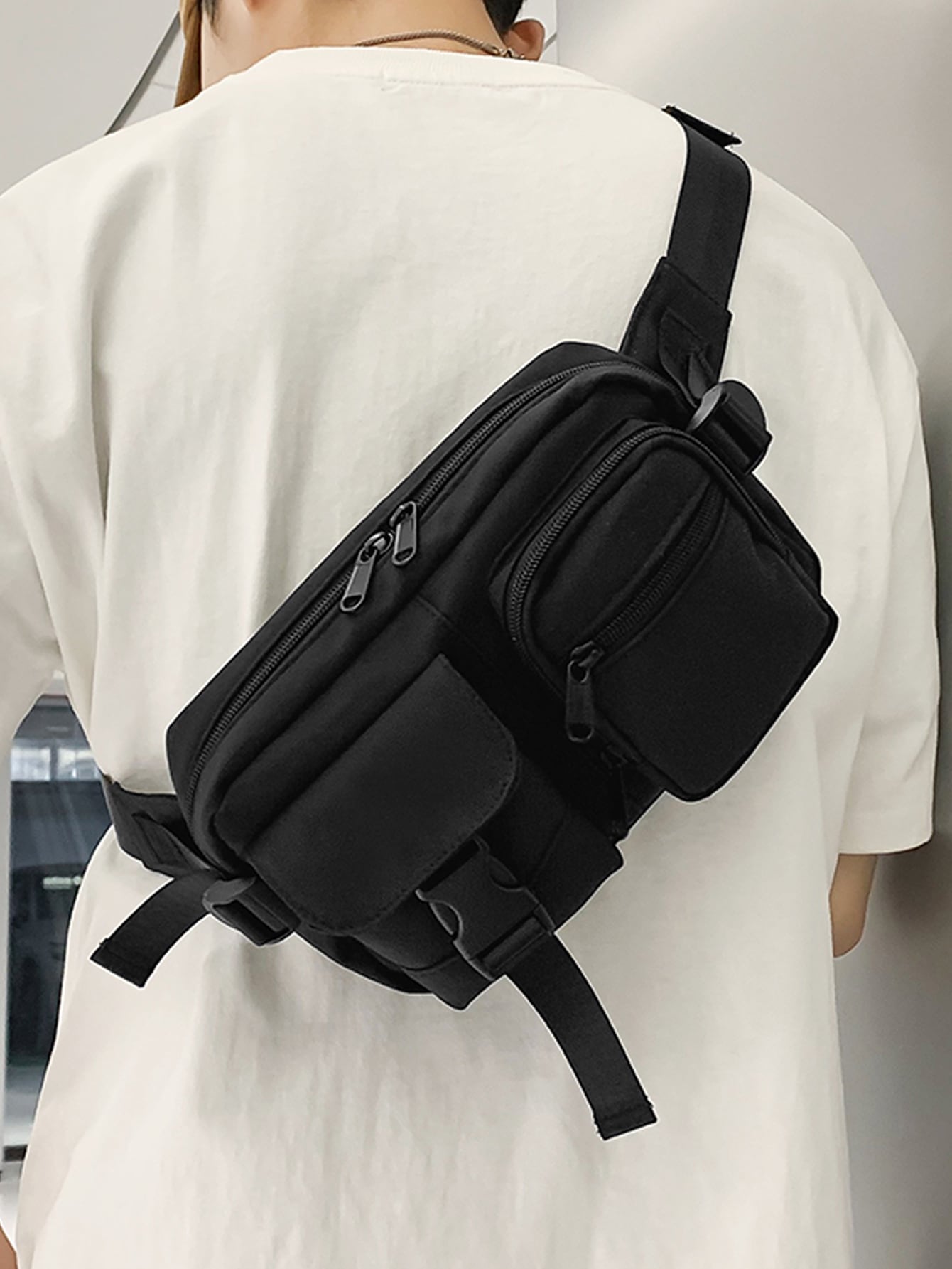 Черная поясная сумка унисекс с несколькими карманами, черный сумка поясная аdventure с доп карманами черная