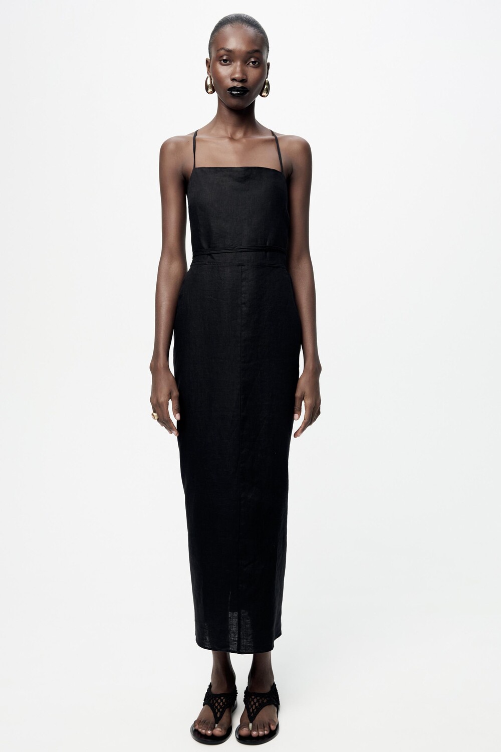 

Платье миди из 100% льна ZARA, черный