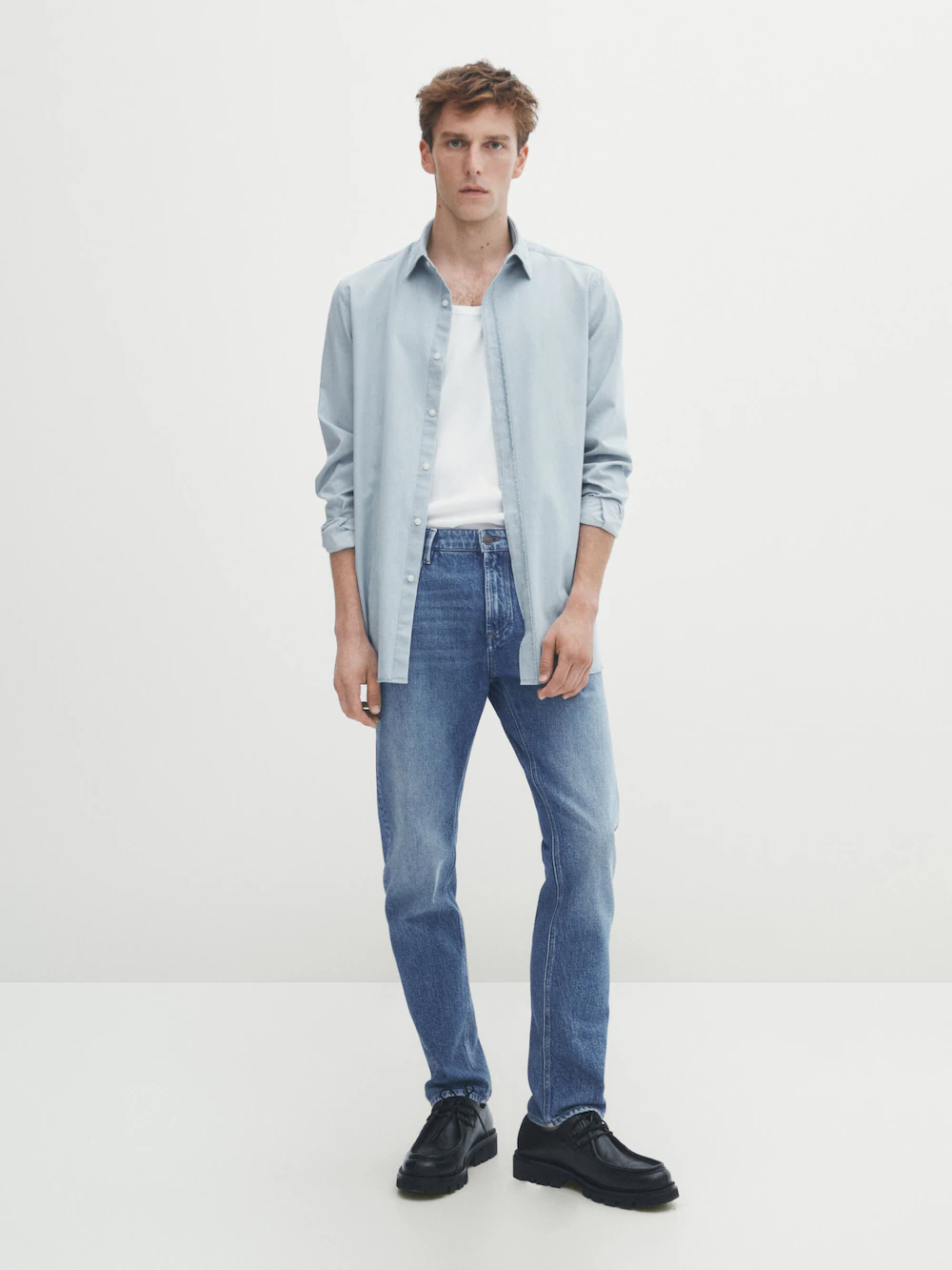 

Джинсовая рубашка облегающего кроя Massimo Dutti, индиго