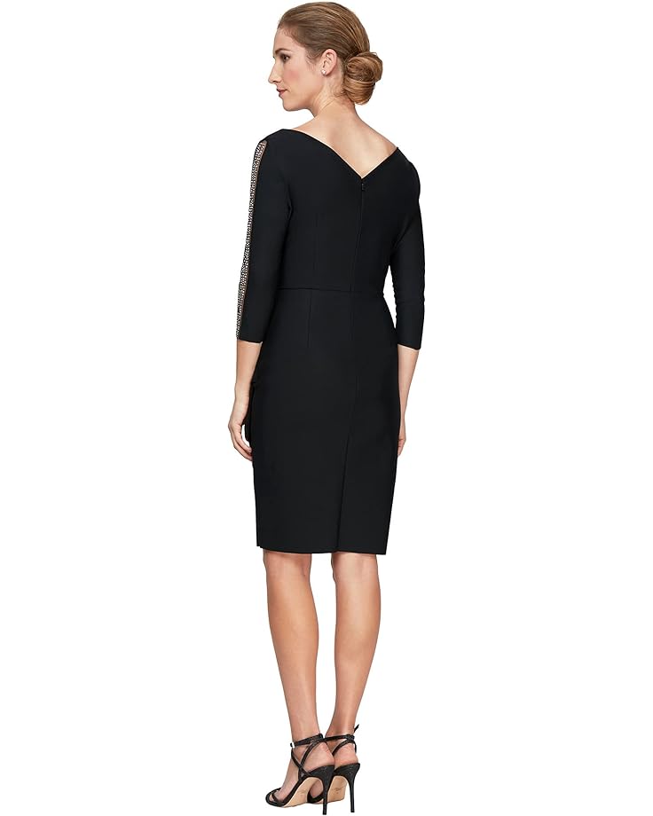 

Платье Alex Evenings Short Sheath Dress with Surplice Neckline and Embellished Illusion Sleeve Detail, черный