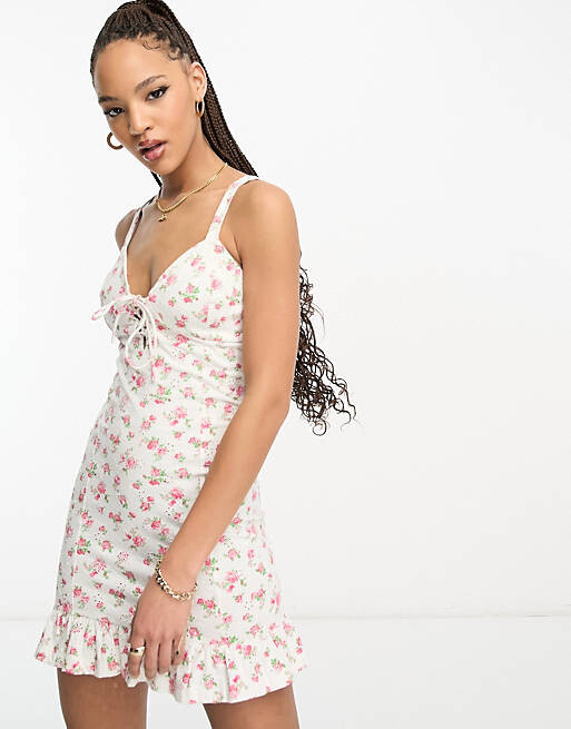 

Белое платье мини на бретельках со шнуровкой Miss Selfridge, Белый