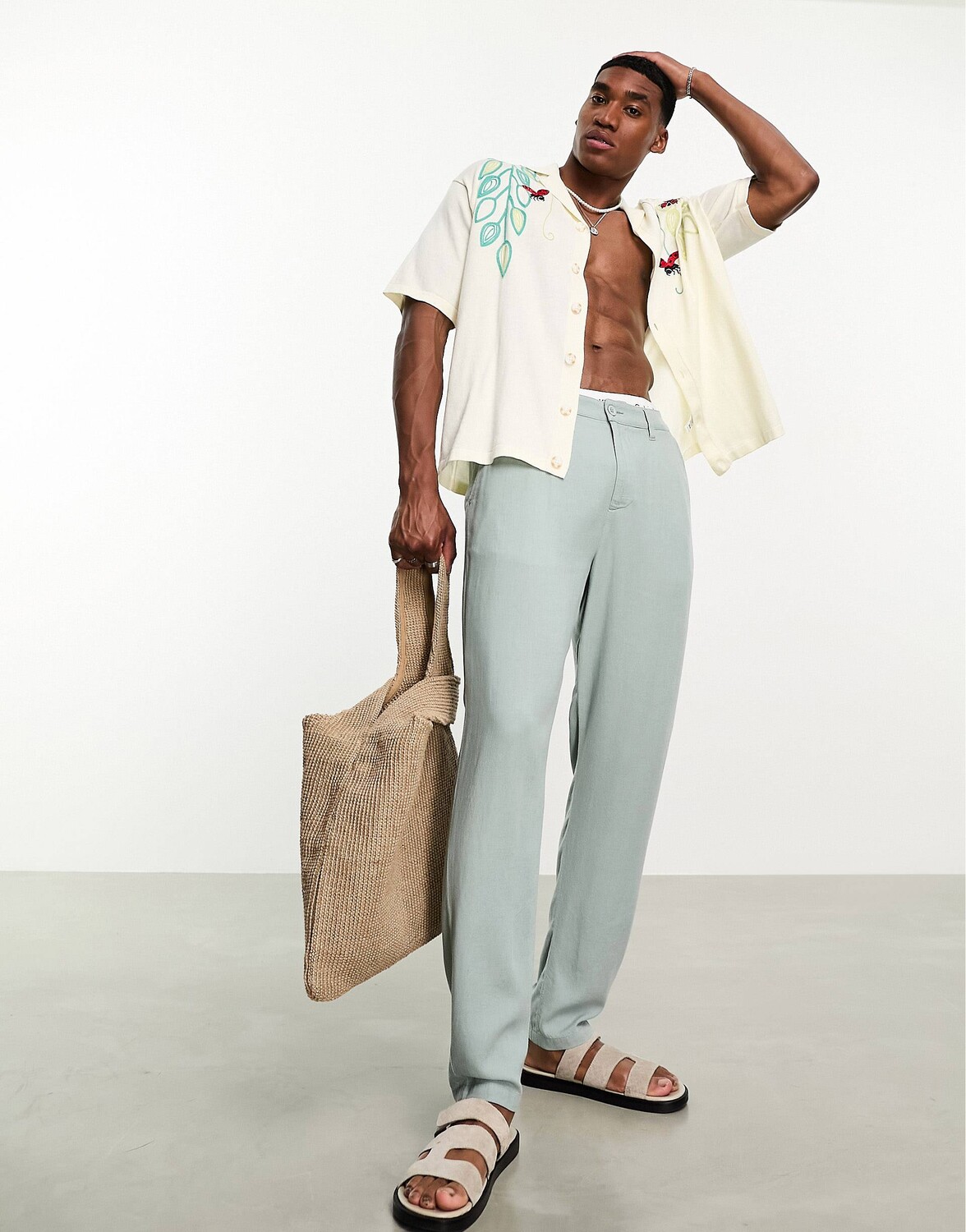 

Белая рубашка с короткими рукавами и вышивкой ASOS DESIGN, Белый