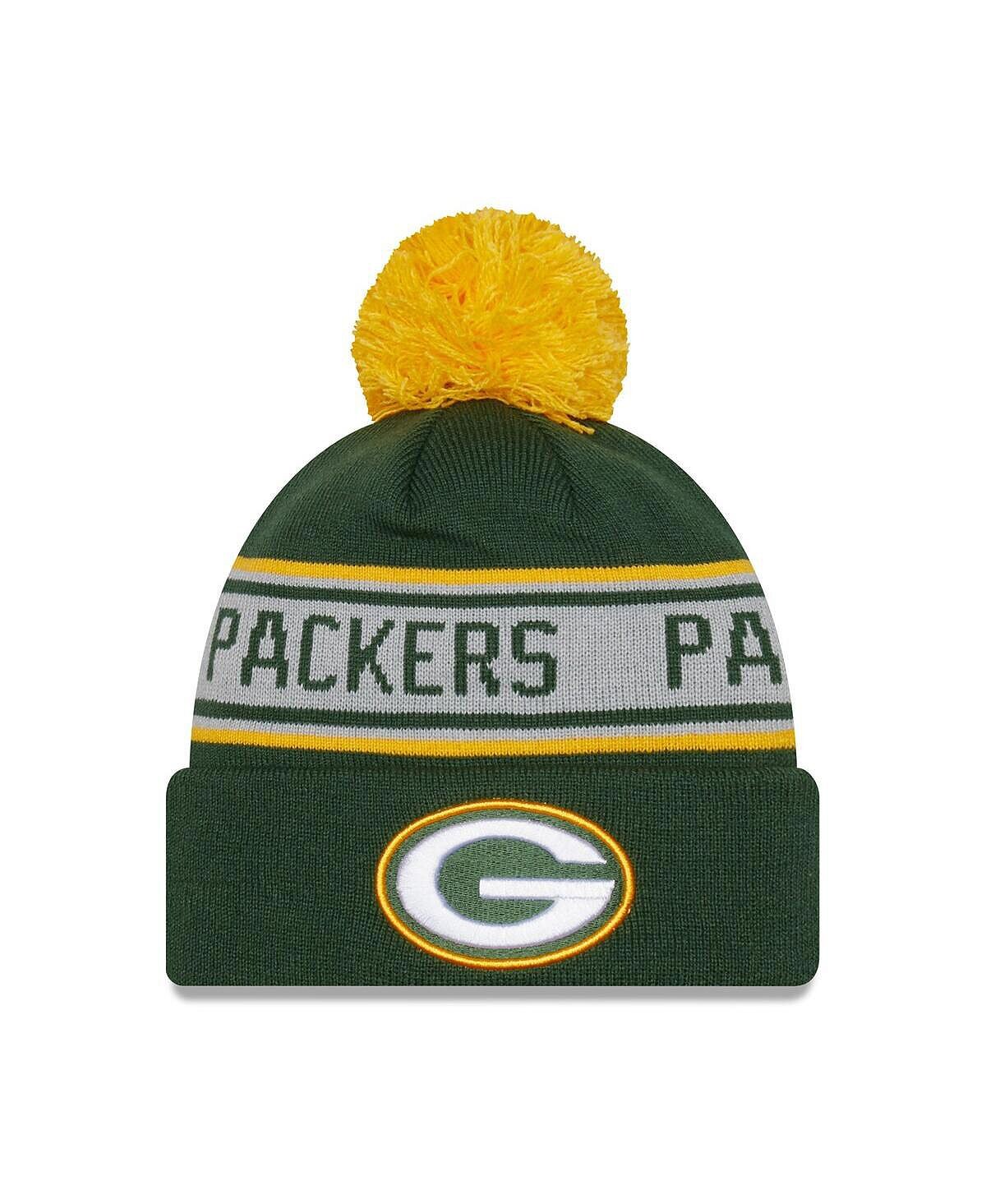 

Мужская зеленая вязаная шапка Green Bay Packers с повторяющимися манжетами и помпоном New Era