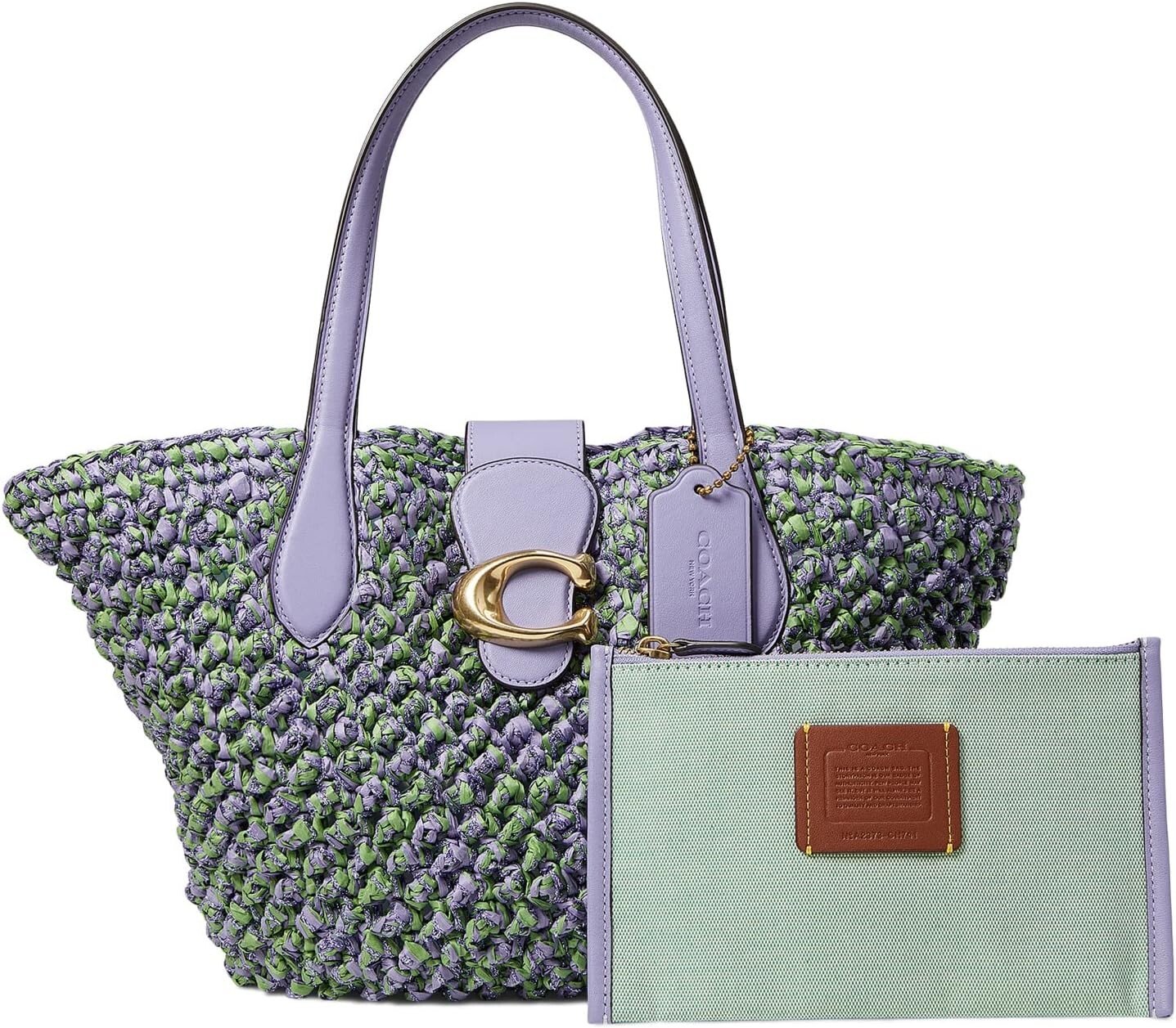 

Маленькая соломенная сумка-тоут с текстурой попкорна COACH, цвет Light Purple/Soft Green