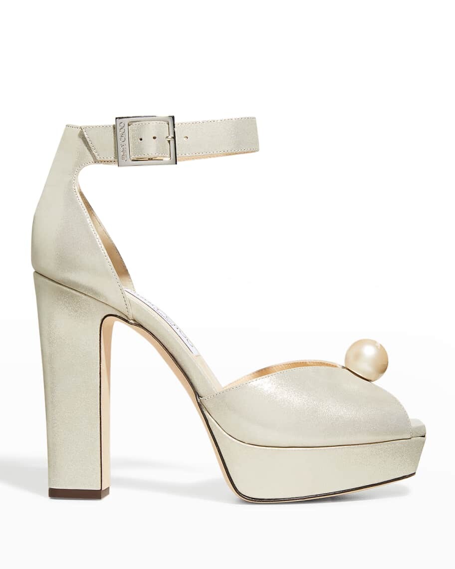 

Сатиновые босоножки Socorie на платформе с жемчугом Jimmy Choo