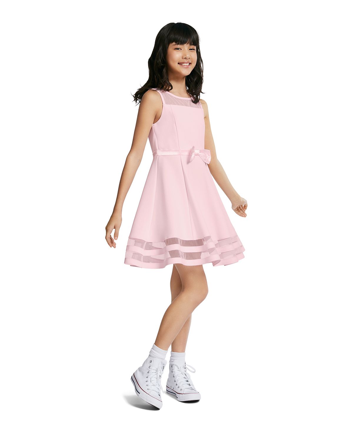 Платье из сетки с бантом и иллюзией для больших девочек Calvin Klein