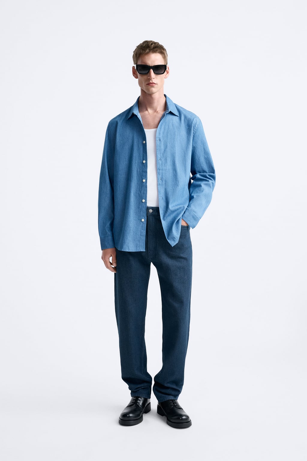 

Минималистская джинсовая рубашка ZARA, синий