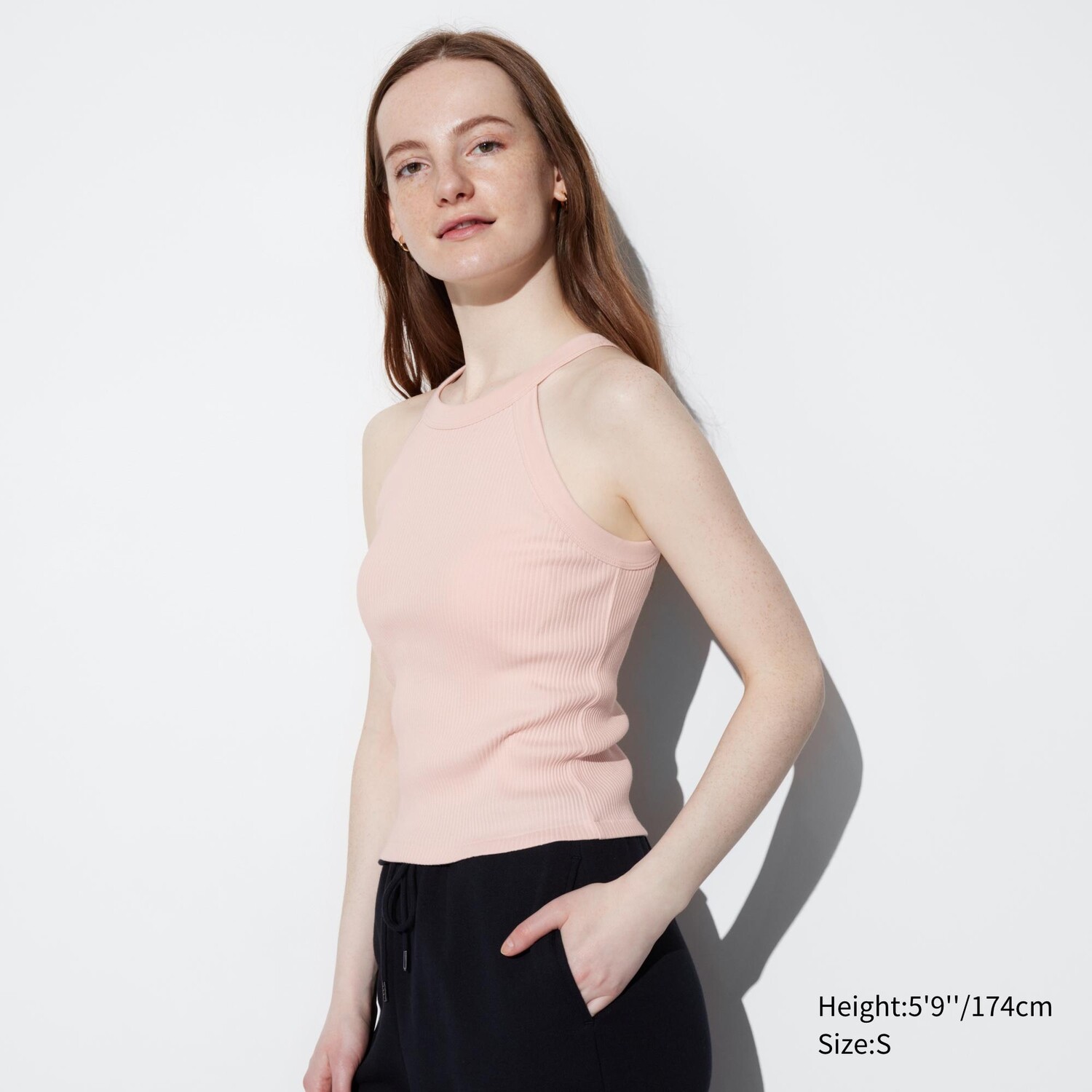 

Короткий бюстгалтер с вырезом хальтер футболка UNIQLO, розовый