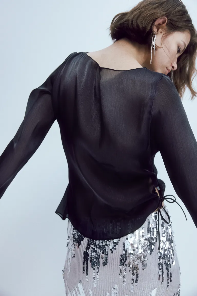 Полупрозрачная асимметричная блузка H&M, черный полупрозрачная блузка godeea черный