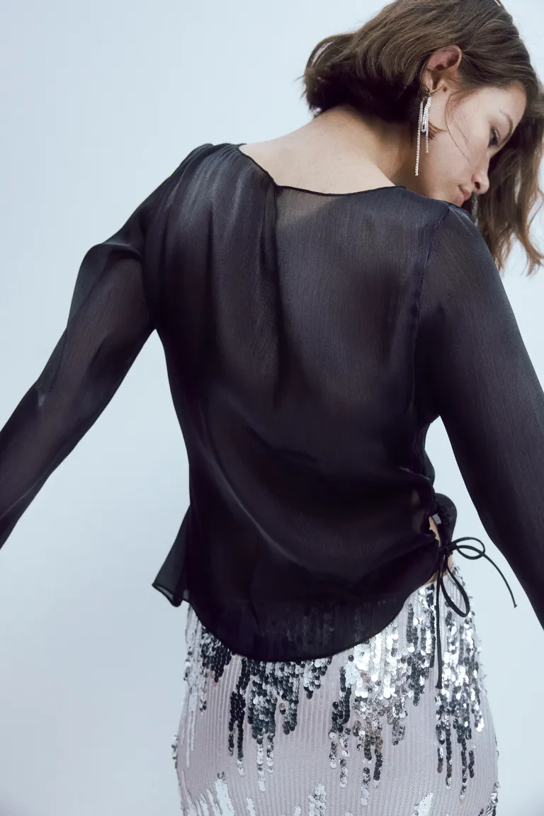 

Полупрозрачная асимметричная блузка H&M, черный