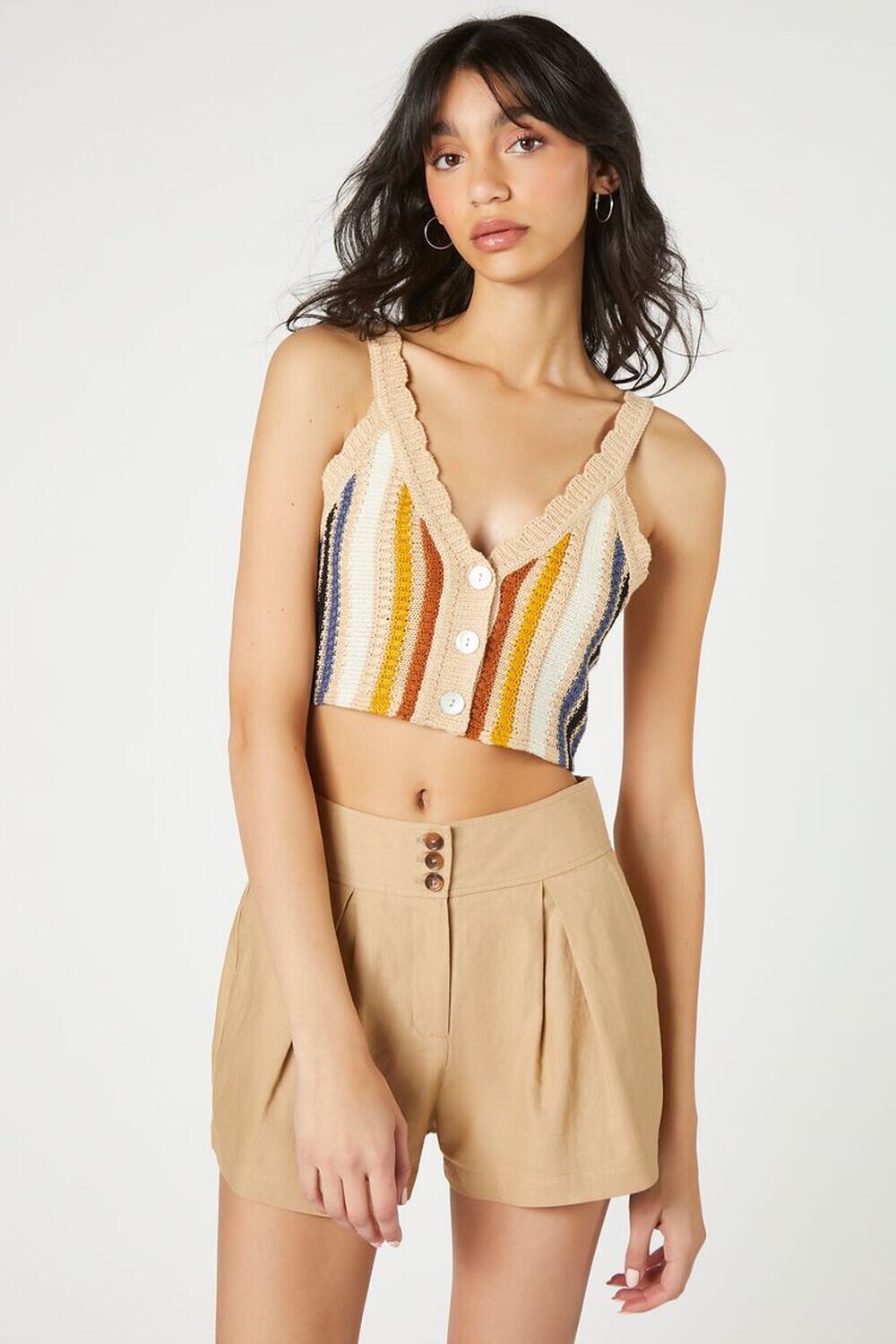 

Шорты из льняной смеси с высокой посадкой Forever 21, серо-коричневый