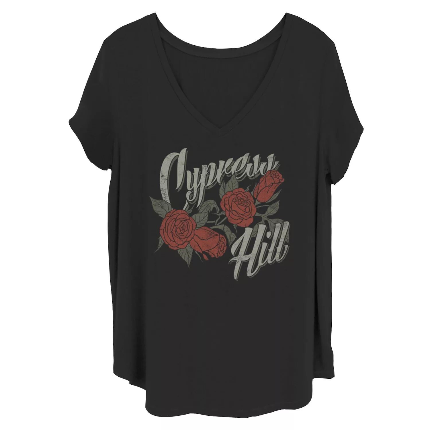 

Футболка с логотипом Juniors' Plus Cypress Hill Roses и V-образным вырезом с рисунком Licensed Character