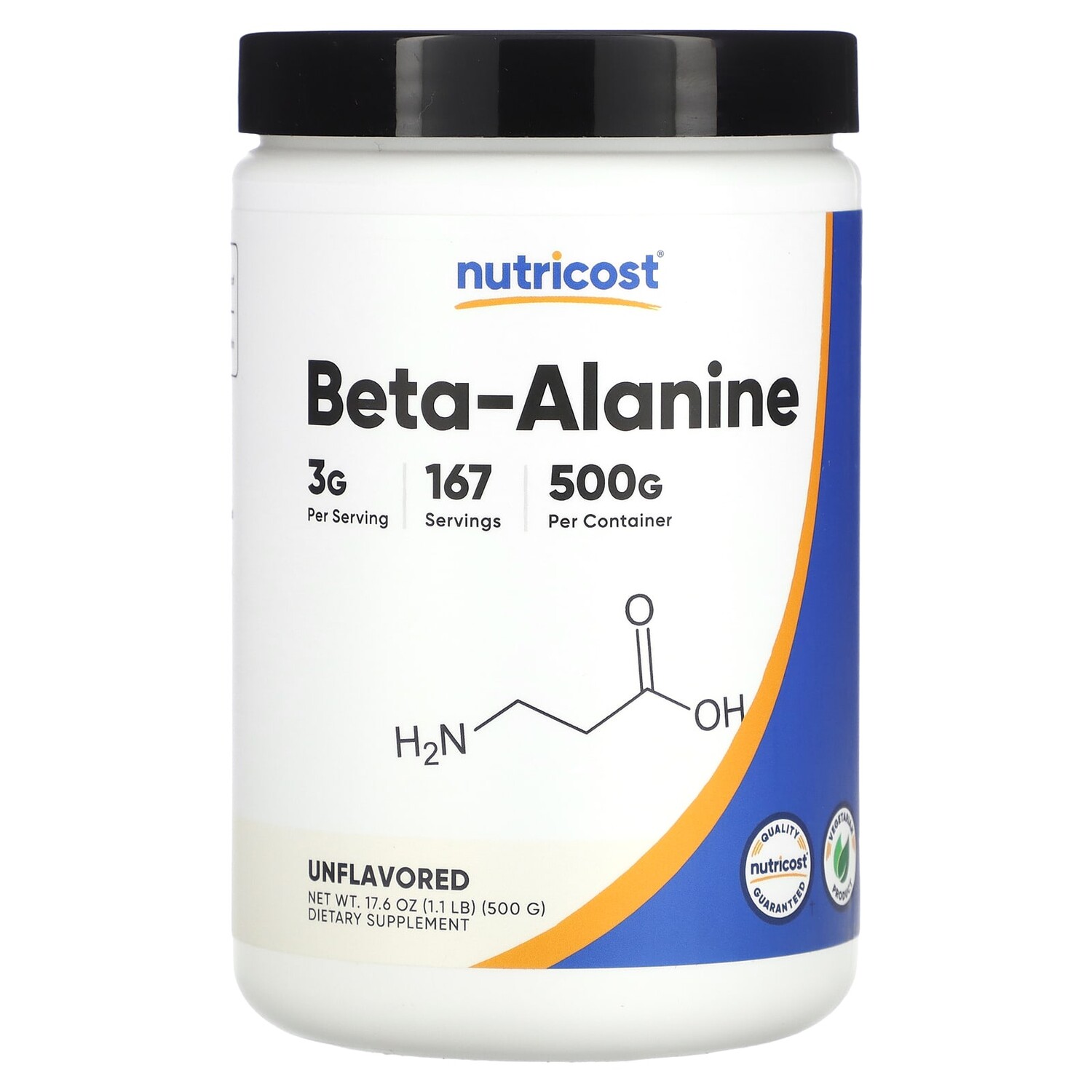 

Бета-аланин, без добавок, 500 г (17,6 унции), Nutricost