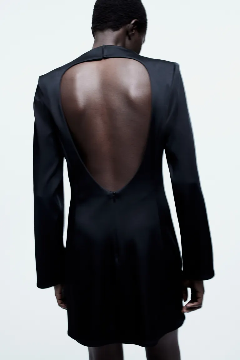 Атласное платье с открытой спиной H&M, черный