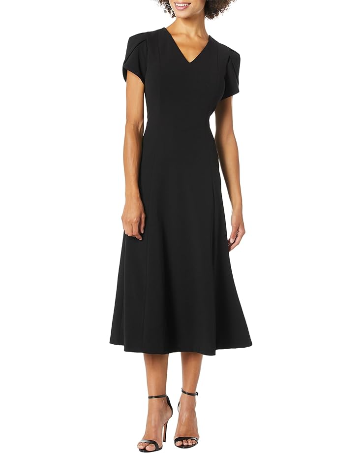 Платье Calvin Klein V-Neck Short Sleeve Midi, черный