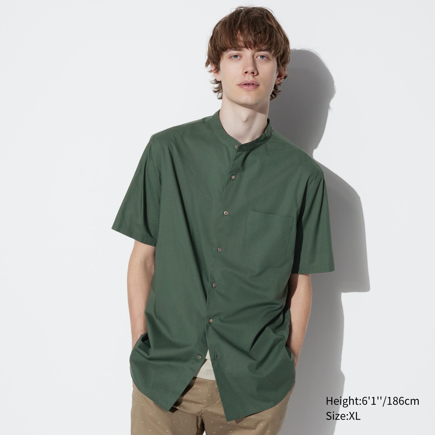 

Рубашка UNIQLO из модального хлопка с воротником-стойкой, оливковый